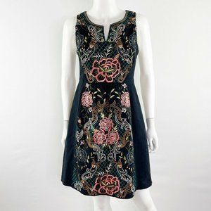 Anthropologie Moulinette Soeurs Black Floral Embroidered PERENNIAL Dress